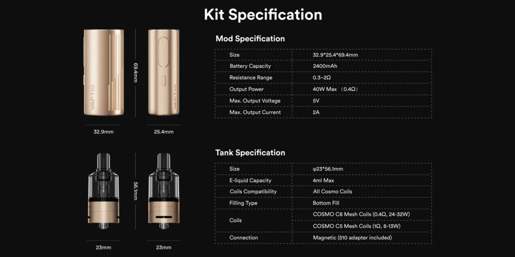 VAPTIO Cosmo Prime 主流 40w大/小煙主機 商品特色 12