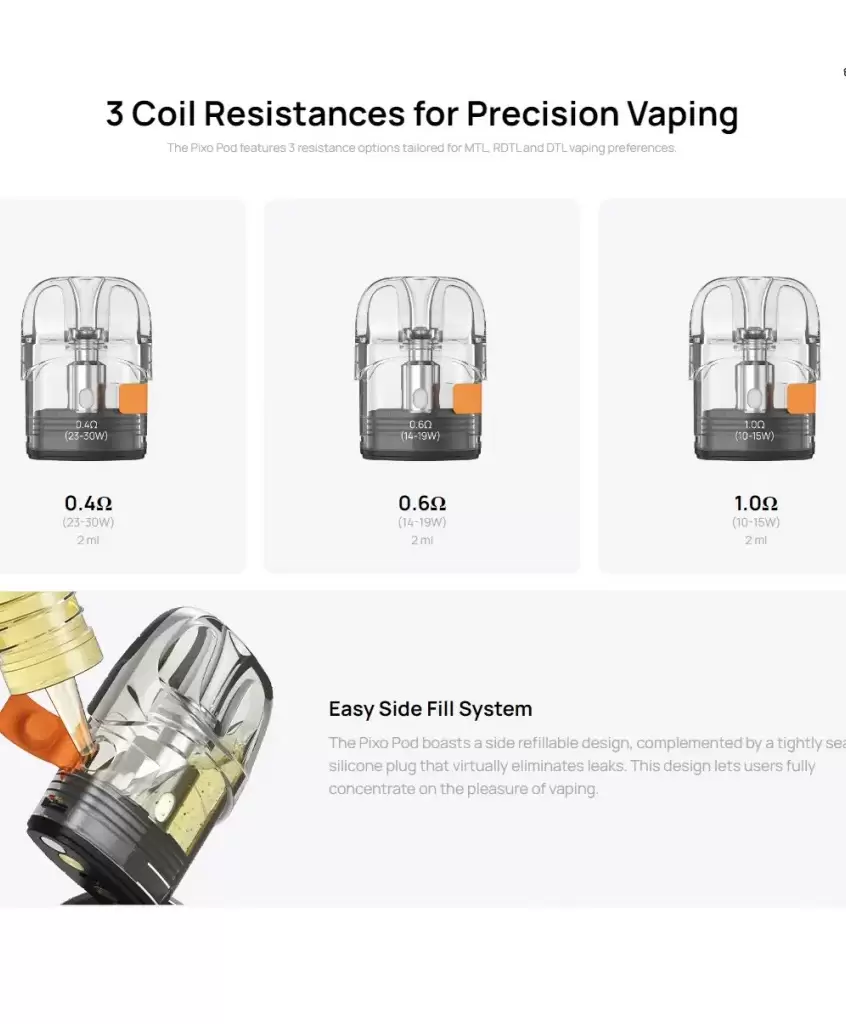 ASPIRE PIXO霧克斯｜空煙彈頂級口感｜ 商品特色 1